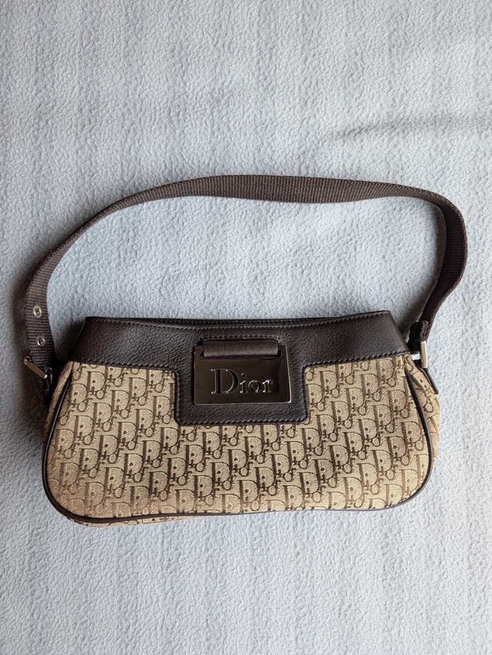 Vintage Dior East West Street Chic Shoulder Bag Chestnut Canvas Leather Trim